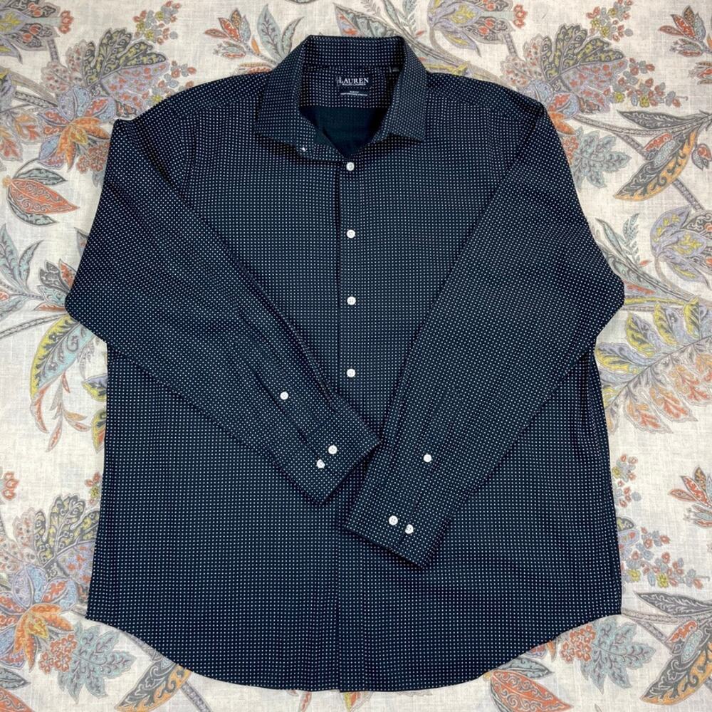 Ralph Lauren Black Label Slim Black w/ White Diamond Long Sleeve Button Shirt 18